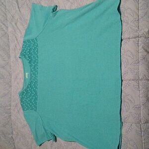 Basic Editions Teal Lace Accent Shirt Sleeve Blouse Size 3X